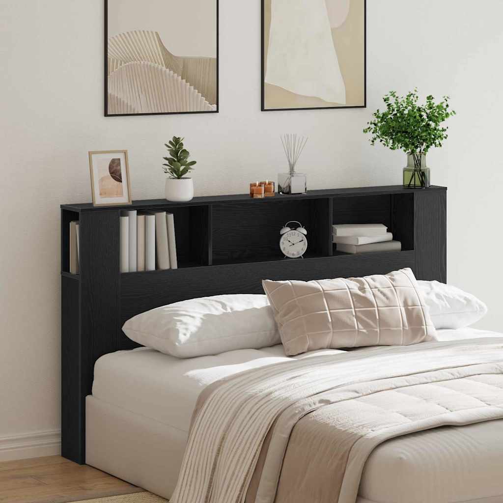 vidaXL Headboard Cabinet with Shelf Black Oak 180 x 18.5 x 102.5 cm
