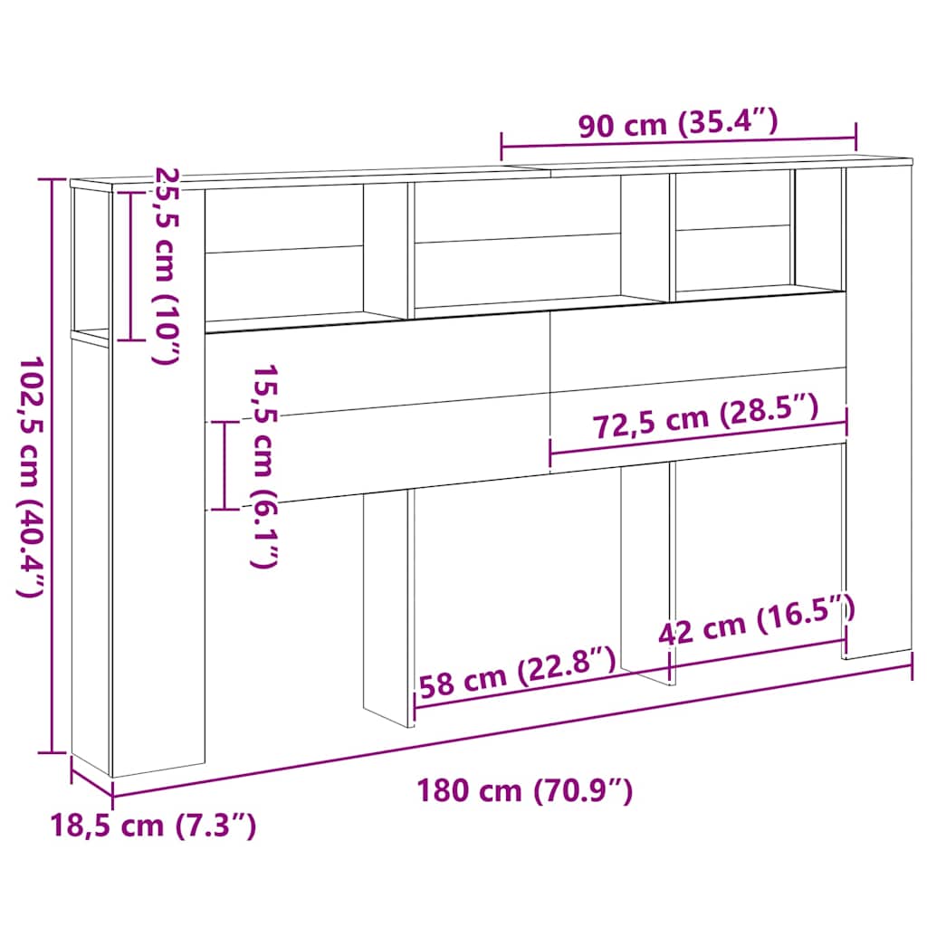 vidaXL Headboard Cabinet with Shelf Black Oak 180 x 18.5 x 102.5 cm