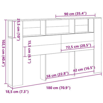 vidaXL Headboard Cabinet with Shelf Black Oak 180 x 18.5 x 102.5 cm