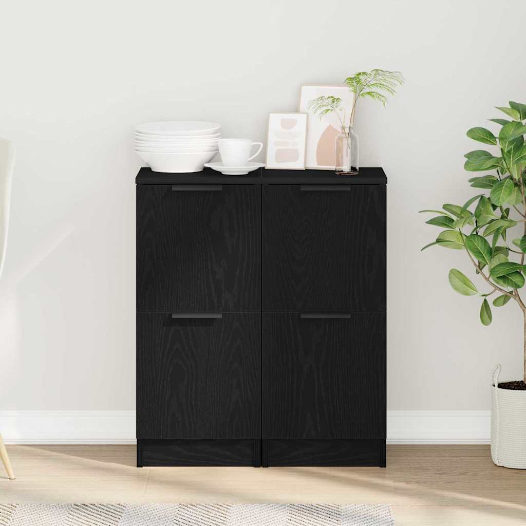 vidaXL Sideboard 2 pcs Black Oak 30 x 30 x 70 cm Engineered Wood