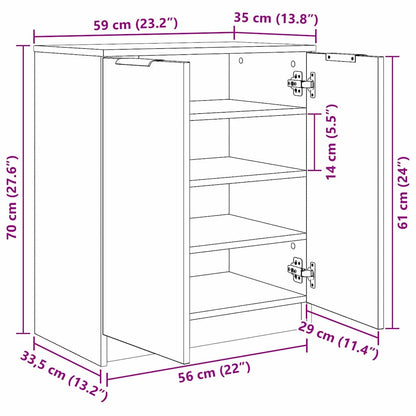 vidaXL Shoe Cabinet Black Oak 59 x 35 x 70 cm Engineered Wood