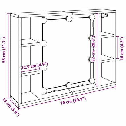 vidaXL Mirror Cabinet Black Oak 76 x 15 x 55 cm Engineered Wood