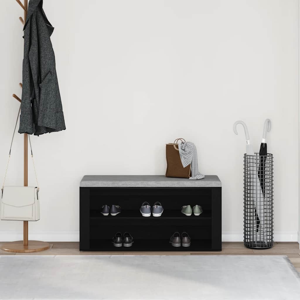 vidaXL Shoe Bench Black Oak 100x35x45 cm Engineered Wood