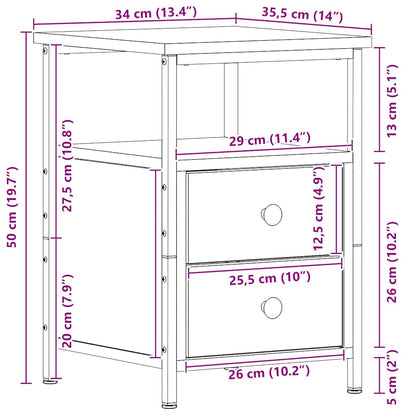 vidaXL Bedside Cabinet Black Oak 34x35.5x50 cm Engineered Wood