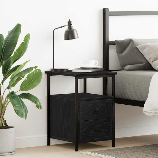 vidaXL Bedside Cabinet Black Oak 34x35.5x50 cm Engineered Wood