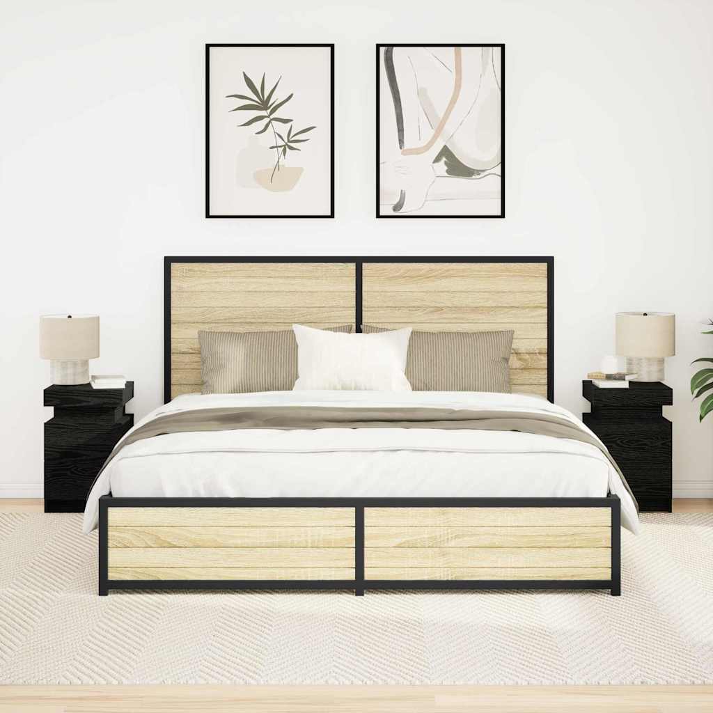 vidaXL Bedside Cabinet 2 pcs Black Oak 35 x 39 x 55 cm Engineered wood