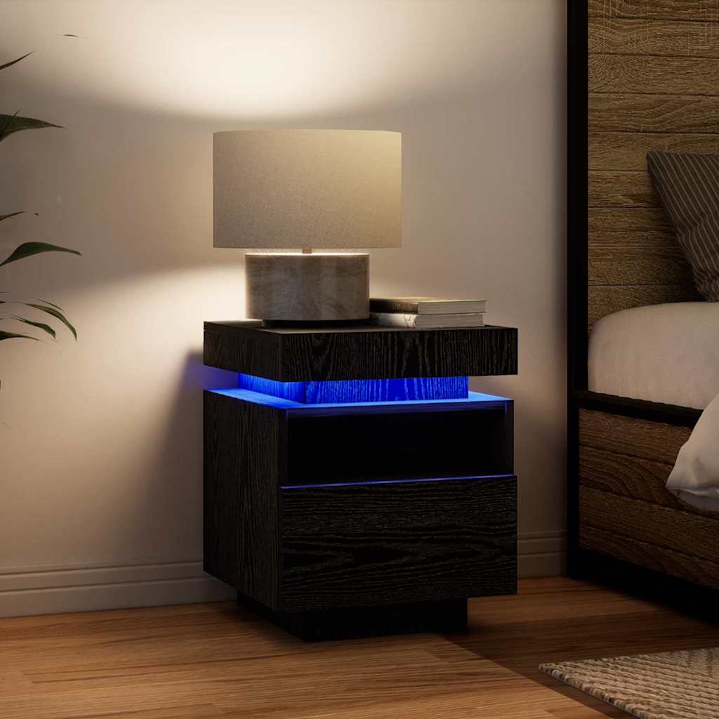 vidaXL Bedside Cabinet with Drawer 2 pcs Black Oak 40 x 39 x 48.5 cm