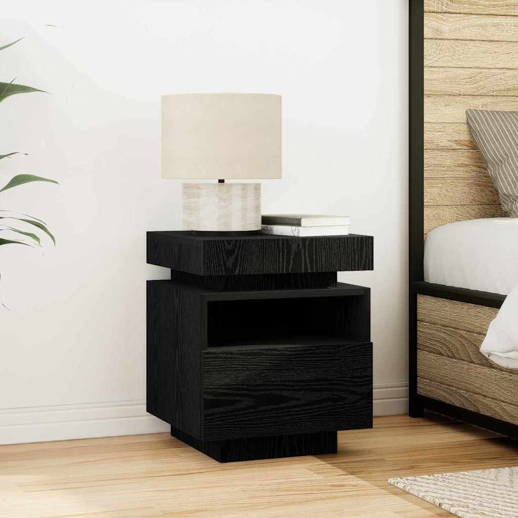 vidaXL Bedside Cabinet with Drawer 2 pcs Black Oak 40 x 39 x 48.5 cm