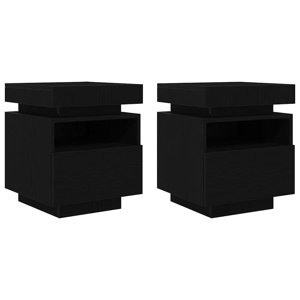 vidaXL Bedside Cabinet with Drawer 2 pcs Black Oak 40 x 39 x 48.5 cm