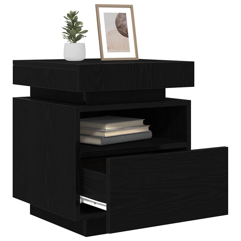 vidaXL Bedside Cabinet with Drawer 2 pcs Black Oak 40 x 39 x 48.5 cm