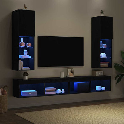 vidaXL TV Cabinet Set with LED 2 pcs Black Oak 30.5 x 30 x 102 cm