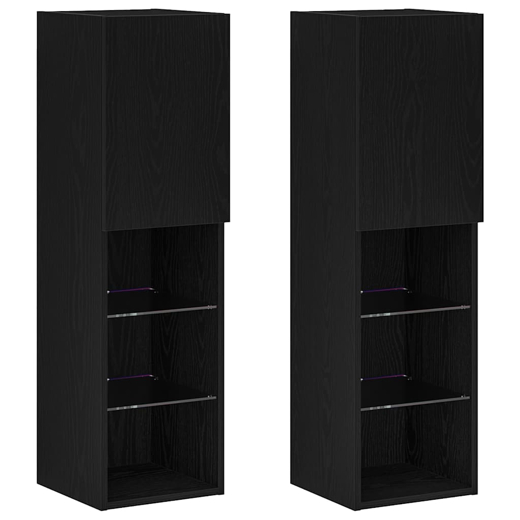 vidaXL TV Cabinet Set with LED 2 pcs Black Oak 30.5 x 30 x 102 cm