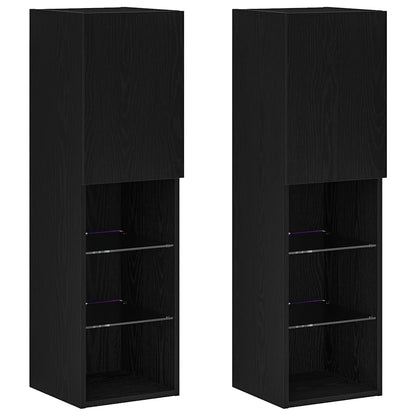 vidaXL TV Cabinet Set with LED 2 pcs Black Oak 30.5 x 30 x 102 cm