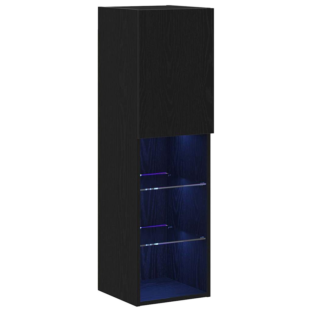 vidaXL TV Cabinet Set with LED 2 pcs Black Oak 30.5 x 30 x 102 cm