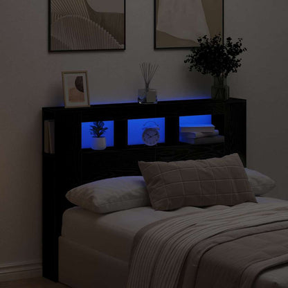 vidaXL LED Headboard Black Oak 140 x 18.5 x 103.5 cm Engineered Wood