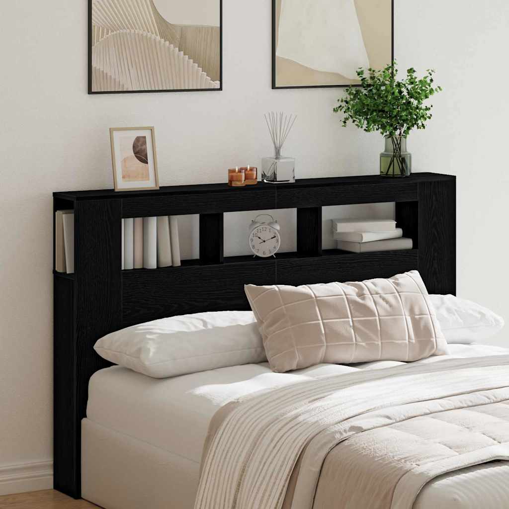 vidaXL LED Headboard Black Oak 160 x 18.5 x 103.5 cm Engineered Wood