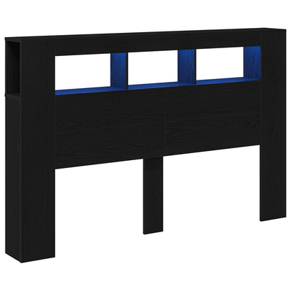 vidaXL LED Headboard Black Oak 160 x 18.5 x 103.5 cm Engineered Wood