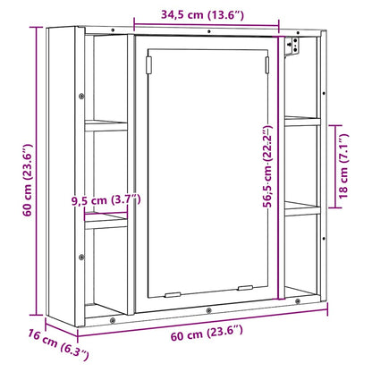 vidaXL Bathroom Mirror Cabinet Artisan Oak 60x16x60 cm Engineered Wood