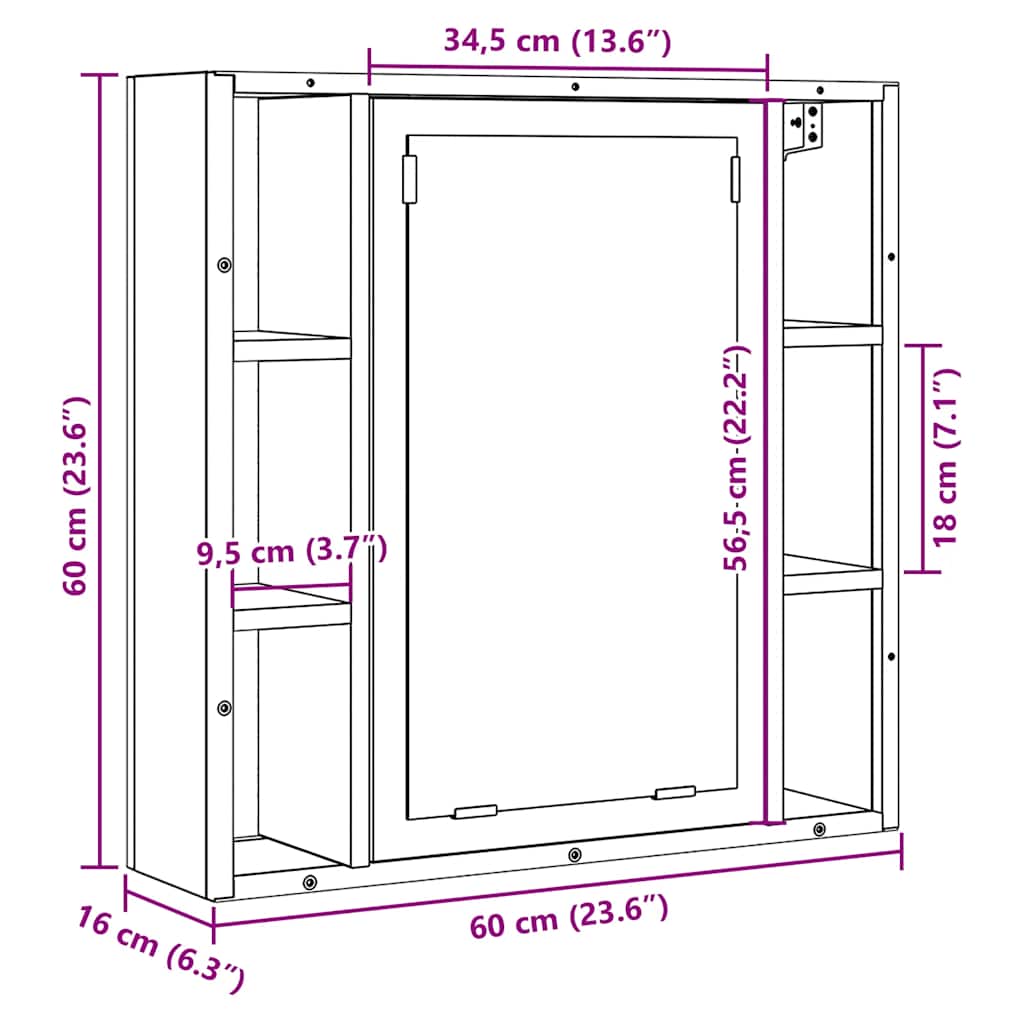 vidaXL Bathroom Mirror Cabinet Black Oak 60x16x60 cm Engineered Wood