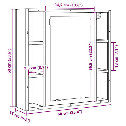 vidaXL Bathroom Mirror Cabinet Black Oak 60x16x60 cm Engineered Wood