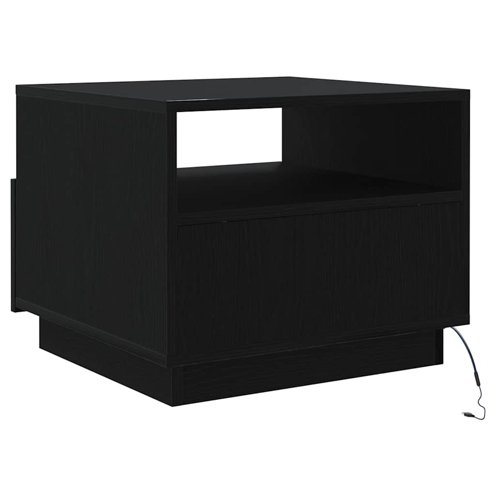 vidaXL Coffee Table with LED Lights Black Oak 50x49x40 cm