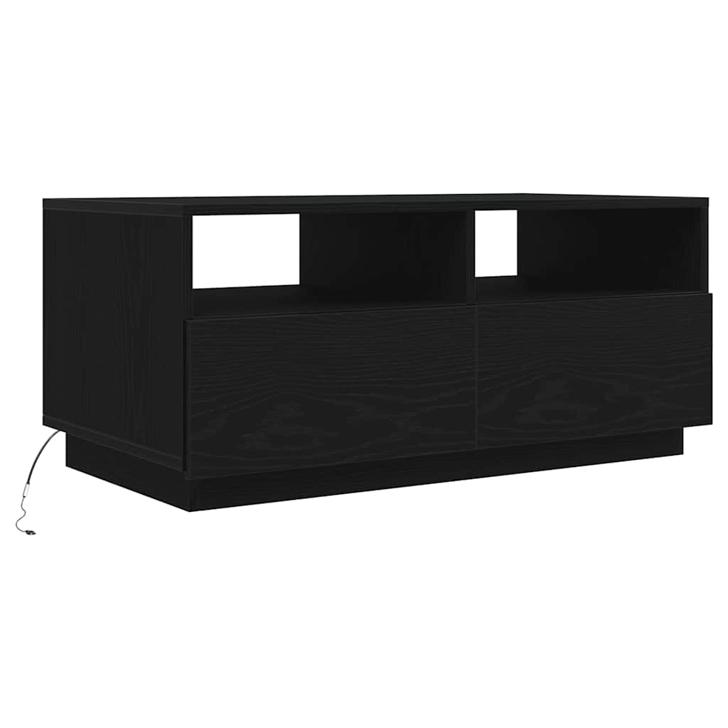 vidaXL Coffee Table with LED Lights Black Oak 90x49x40 cm