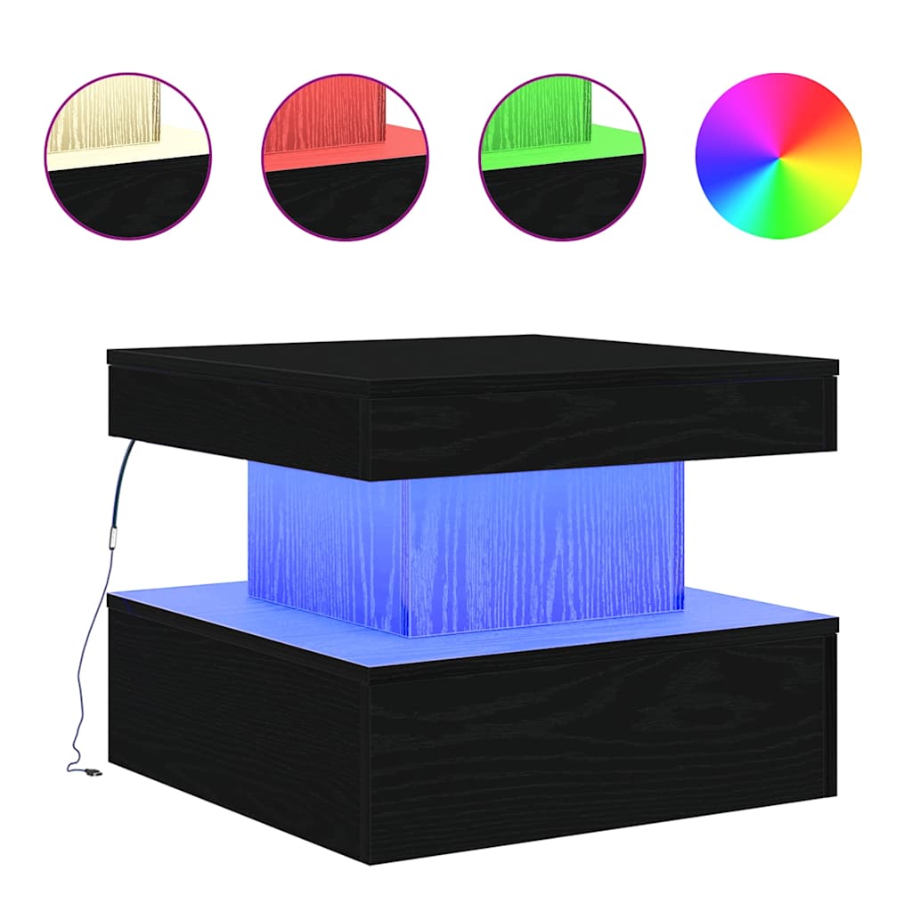 vidaXL Coffee Table with LED Lights Black Oak 50x50x40 cm