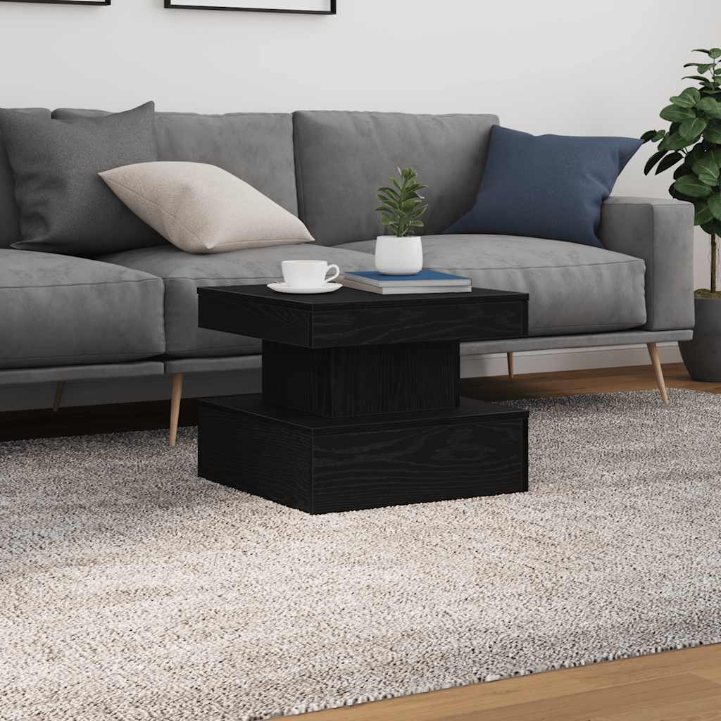 vidaXL Coffee Table with LED Lights Black Oak 50x50x40 cm