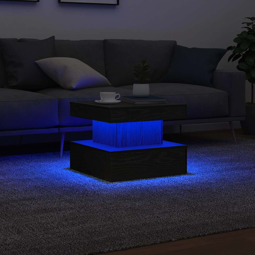 vidaXL Coffee Table with LED Lights Black Oak 50x50x40 cm