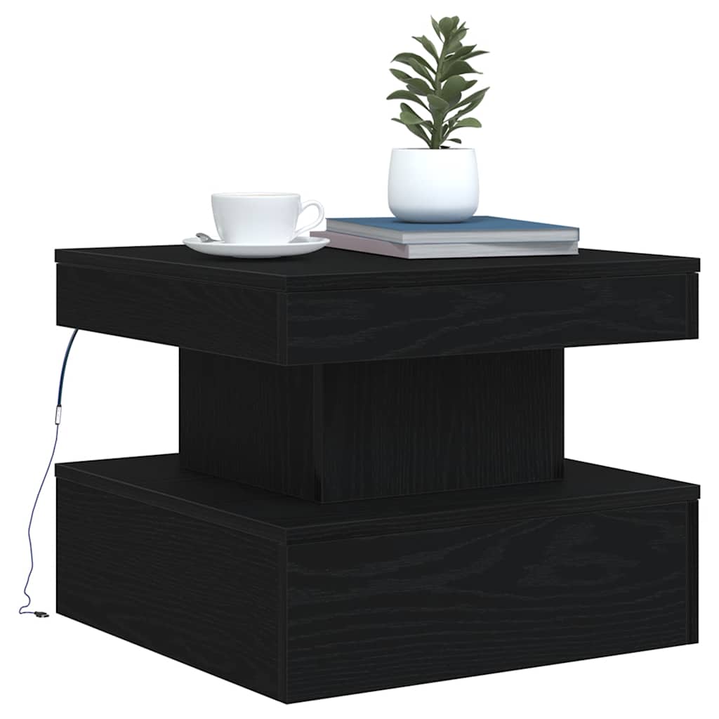 vidaXL Coffee Table with LED Lights Black Oak 50x50x40 cm