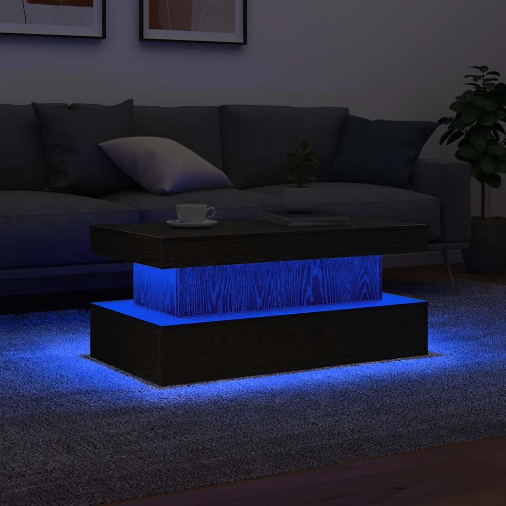 vidaXL Coffee Table with LED Lights Black Oak 90x50x40 cm