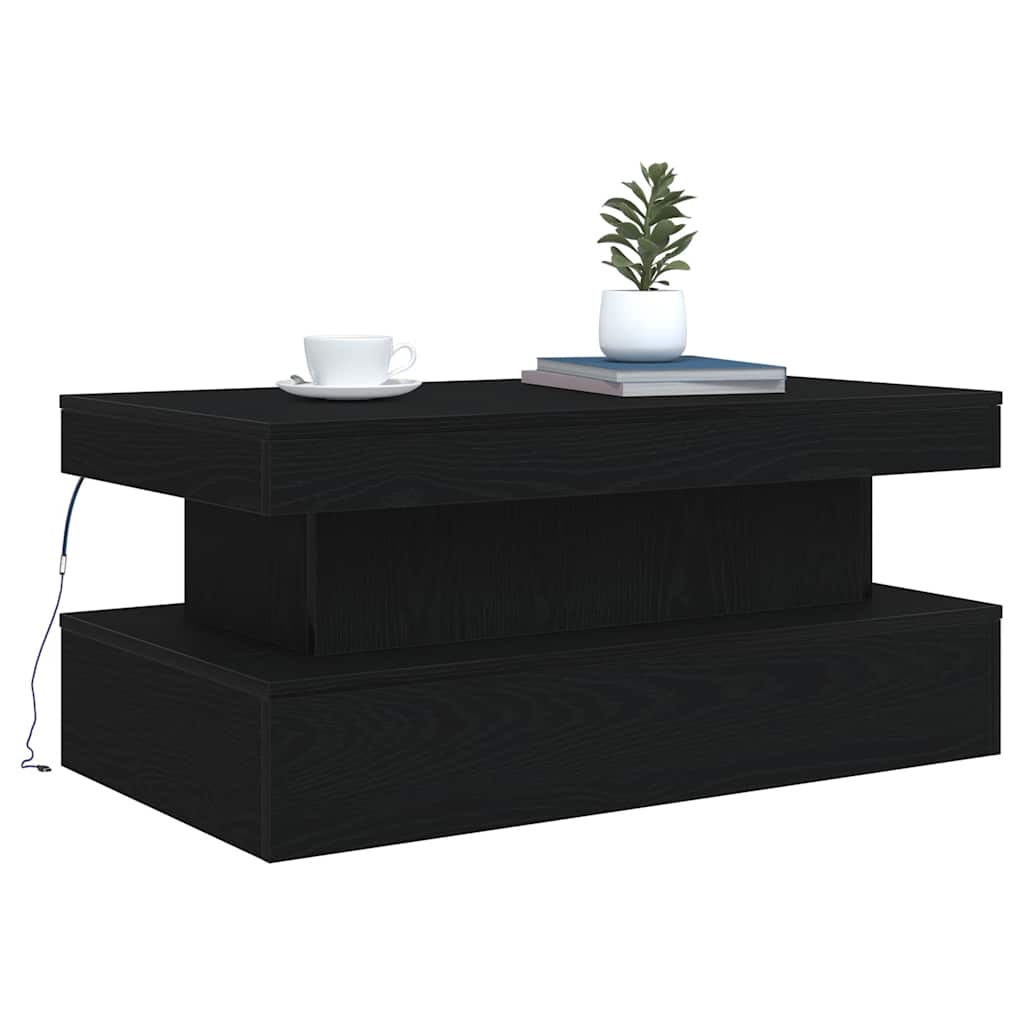 vidaXL Coffee Table with LED Lights Black Oak 90x50x40 cm