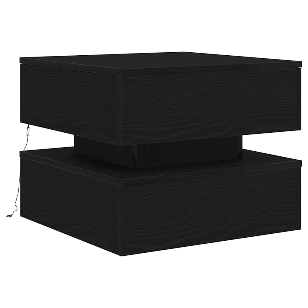 vidaXL Coffee Table with LED Lights Black Oak 50x50x40 cm