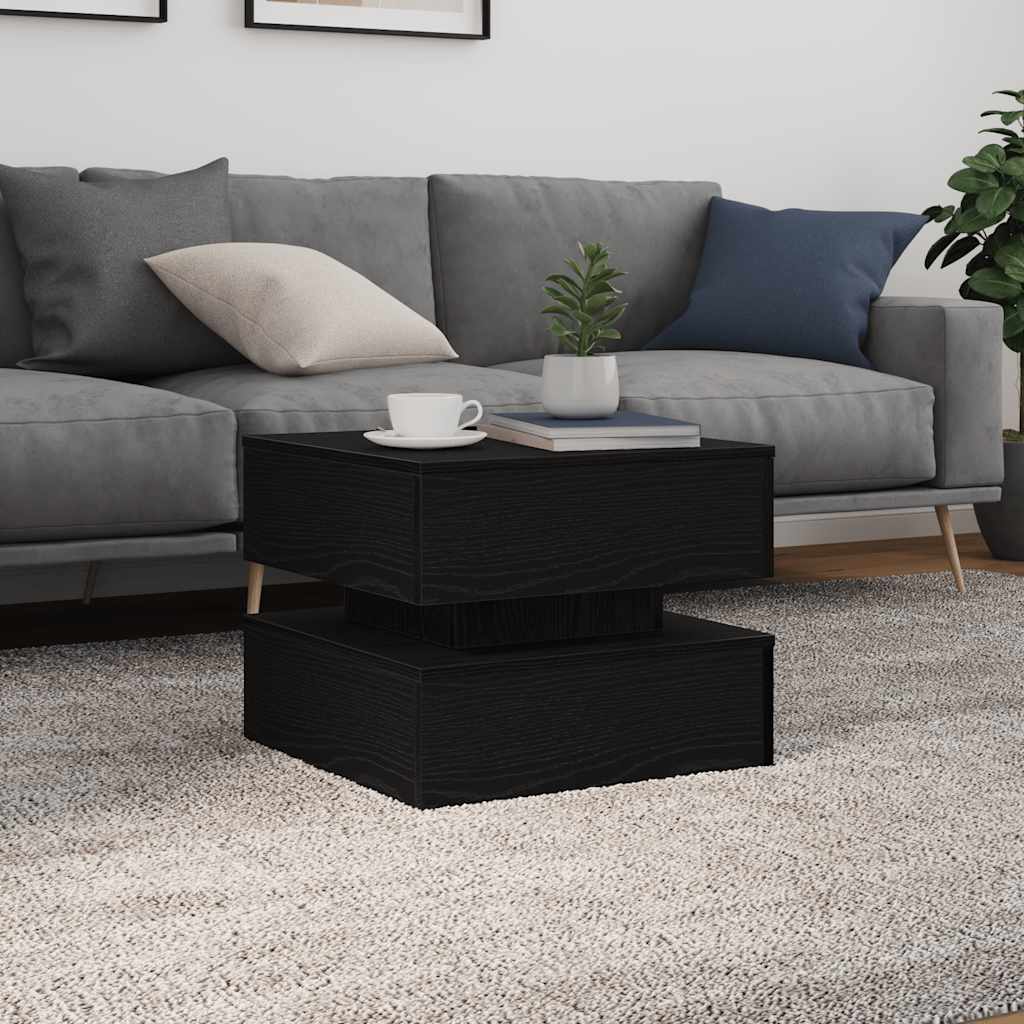 vidaXL Coffee Table with LED Lights Black Oak 50x50x40 cm