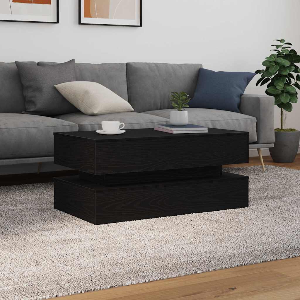 vidaXL Coffee Table with LED Lights Black Oak 90x50x40 cm
