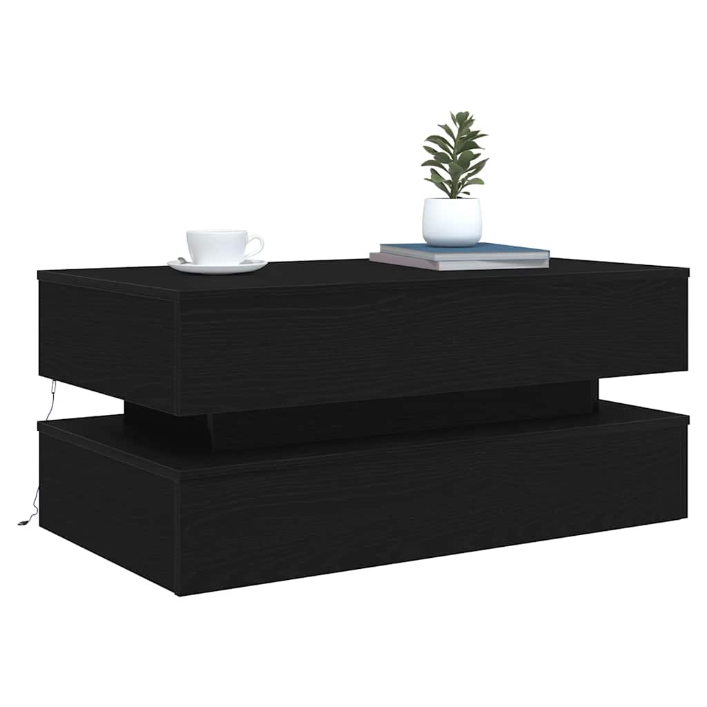 vidaXL Coffee Table with LED Lights Black Oak 90x50x40 cm