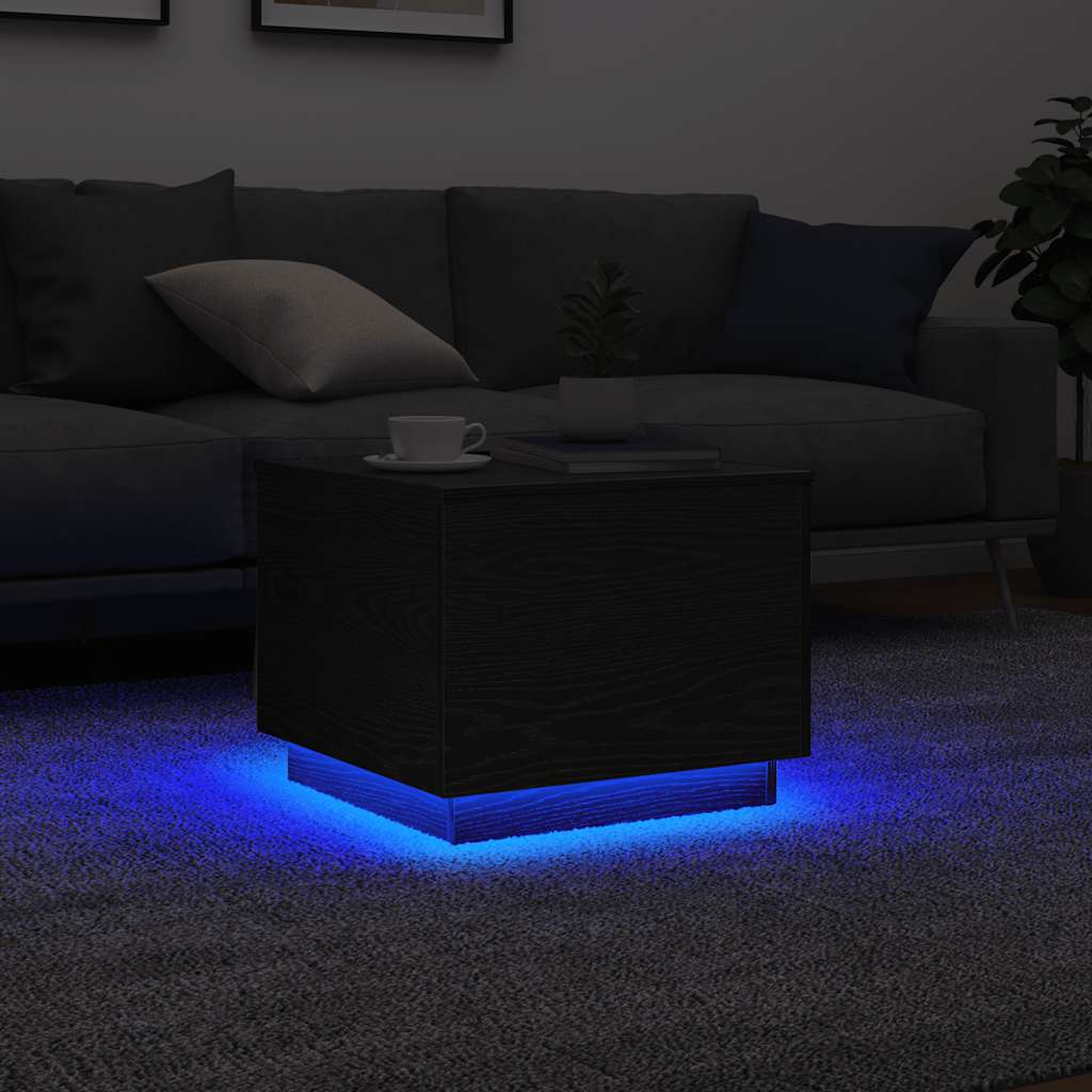 vidaXL Coffee Table with LED Lights Black Oak 50x50x40 cm