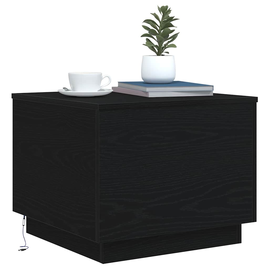 vidaXL Coffee Table with LED Lights Black Oak 50x50x40 cm
