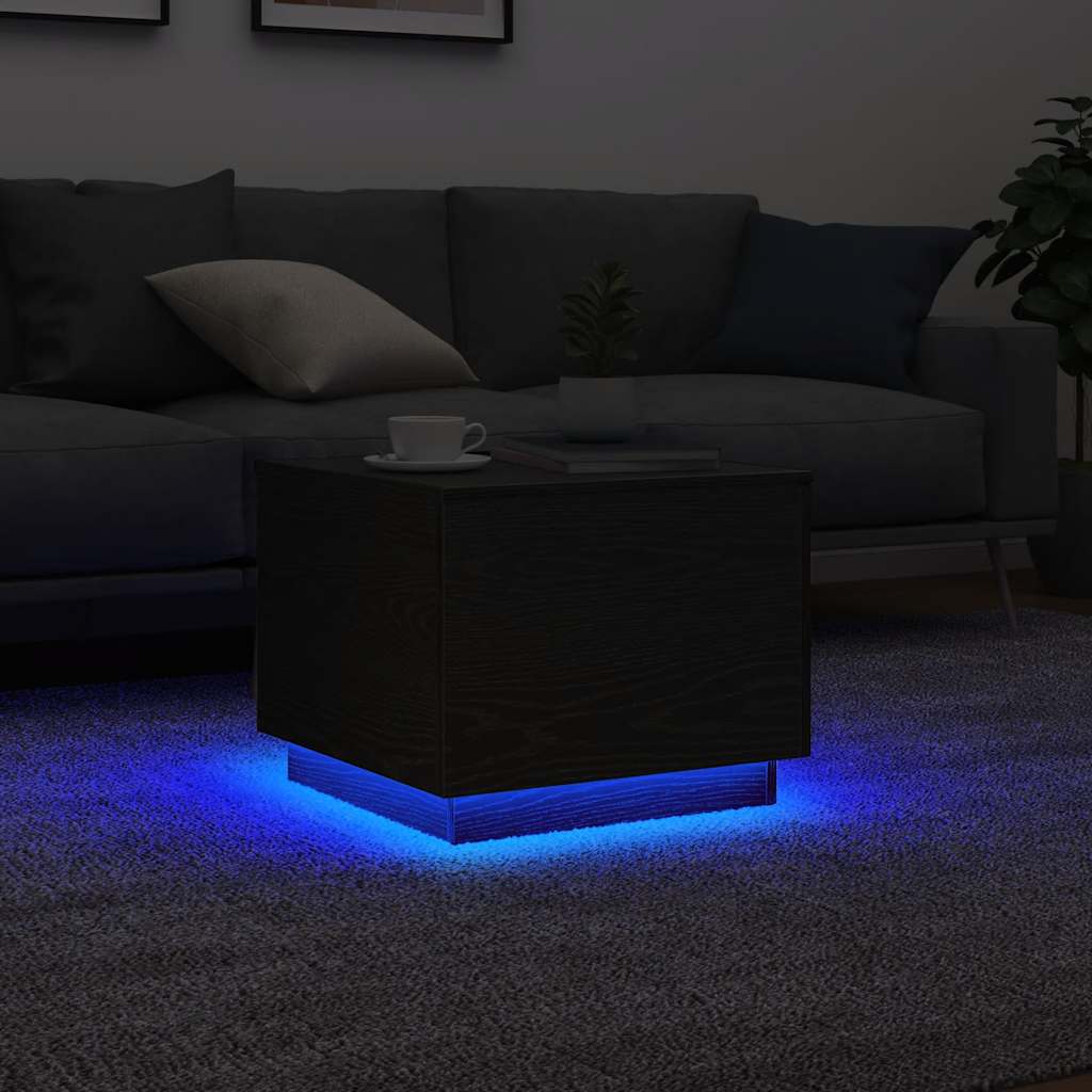 vidaXL Coffee Table with LED Lights Black Oak 50x50x40 cm
