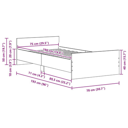 vidaXL Bed Frame without Mattress Old Wood 75x190 cm Engineered Wood