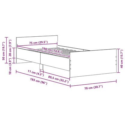 vidaXL Bed Frame without Mattress Black Oak 75x190 cm Engineered Wood