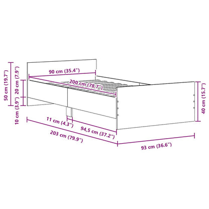 vidaXL Bed Frame without Mattress Black Oak 90x200 cm Engineered Wood