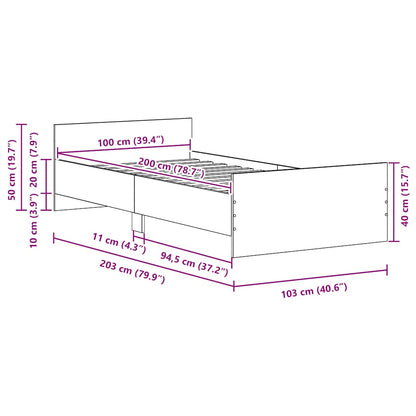 vidaXL Bed Frame without Mattress Black Oak 100x200 cm Engineered Wood
