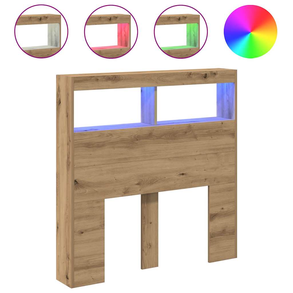 vidaXL Headboard Cabinet with LED Artisan Oak 100x17x102 cm