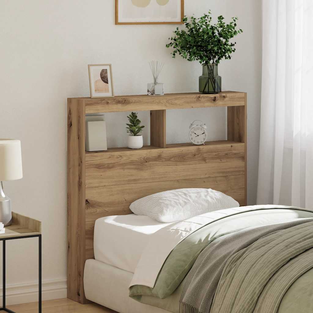 vidaXL Headboard Cabinet with LED Artisan Oak 100x17x102 cm