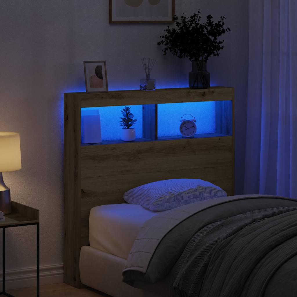 vidaXL Headboard Cabinet with LED Artisan Oak 100x17x102 cm