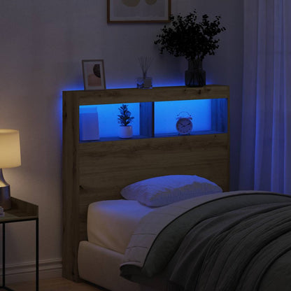 vidaXL Headboard Cabinet with LED Artisan Oak 100x17x102 cm
