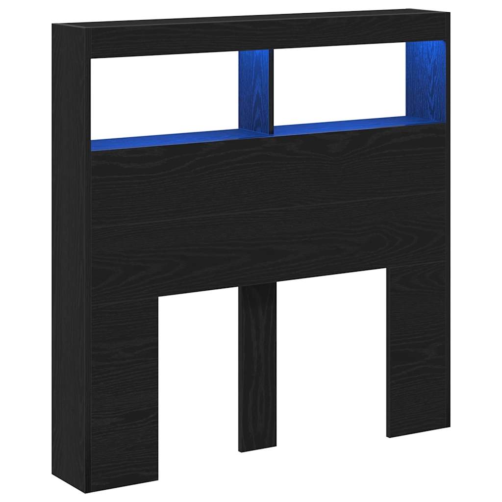 vidaXL Headboard Cabinet with LED Black Oak 100x17x102 cm