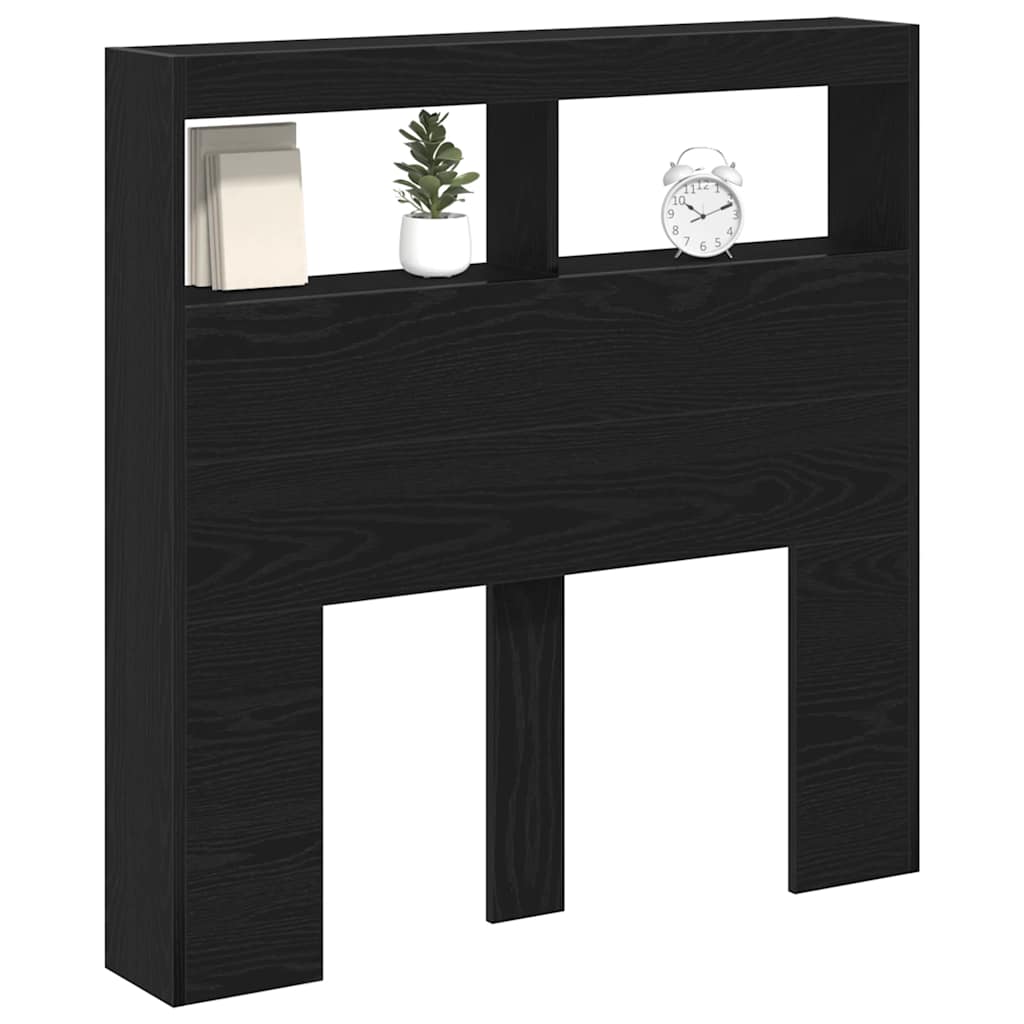 vidaXL Headboard Cabinet with LED Black Oak 100x17x102 cm