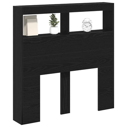 vidaXL Headboard Cabinet with LED Black Oak 100x17x102 cm
